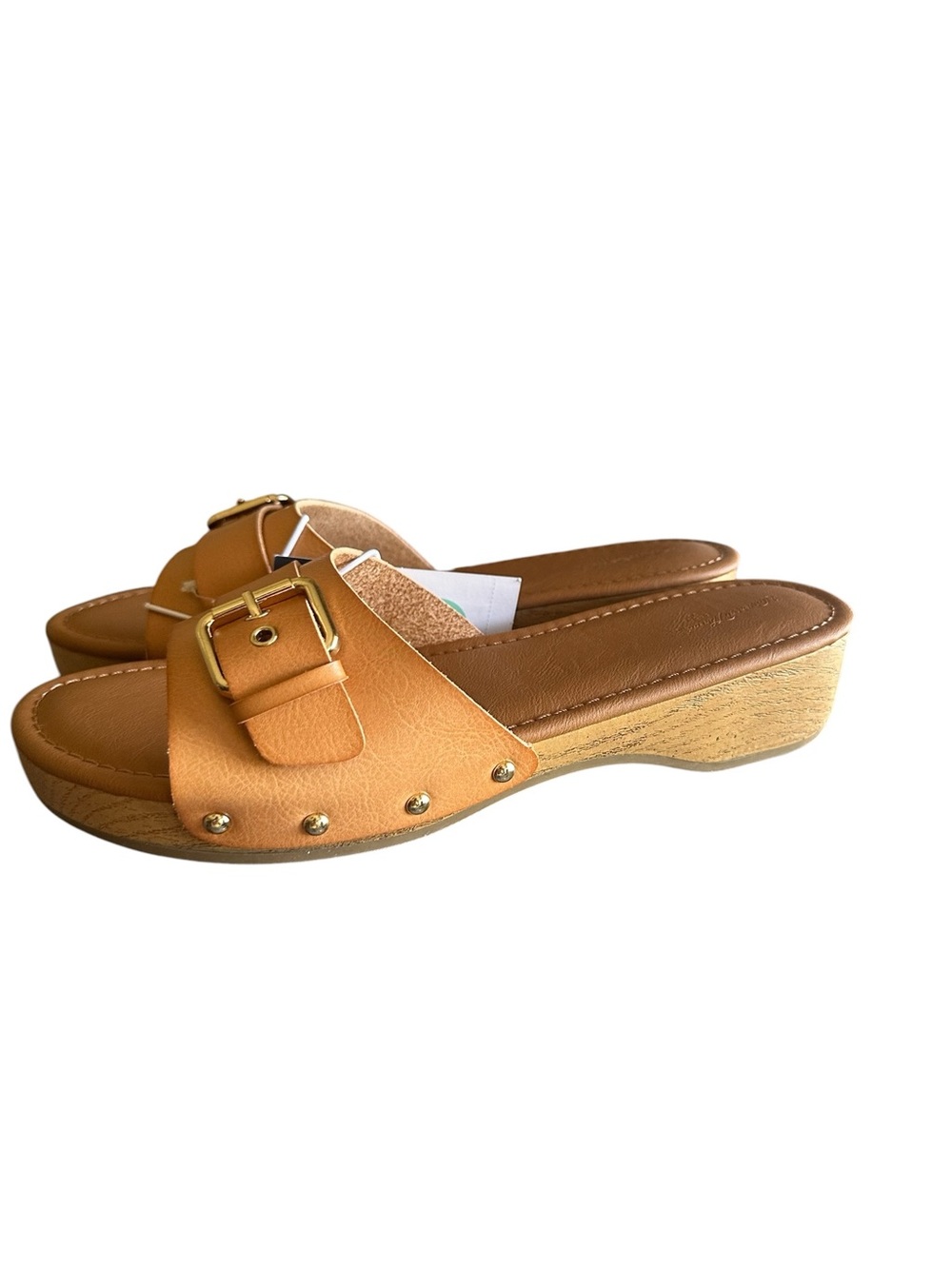 Universal Thread Women’s Tan Leather Slide Sandals with Buckle - Picture 2 of 7